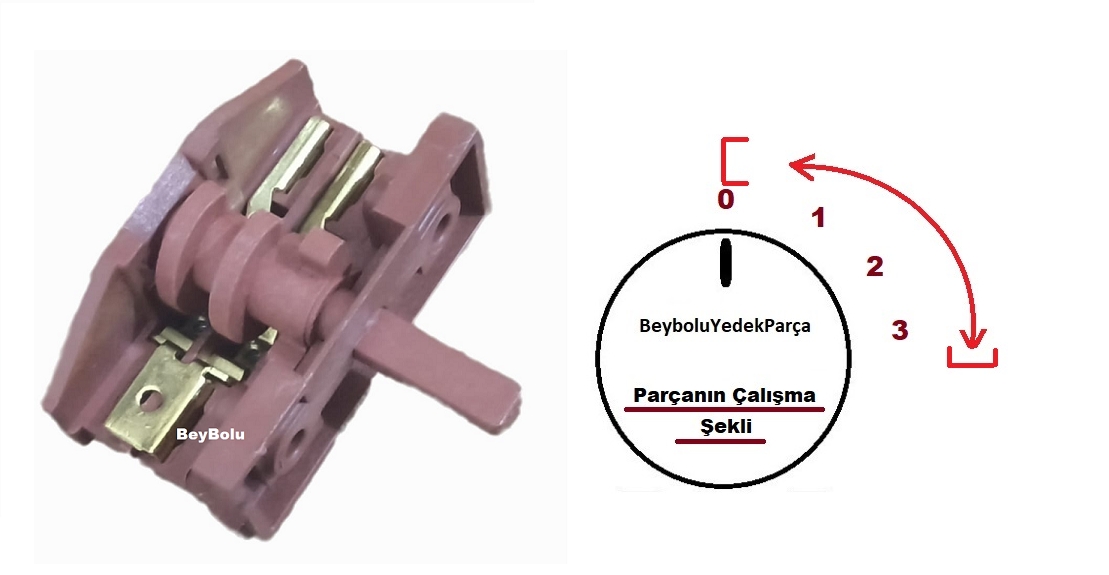 Elektrik Sobası 3 Kademe Kademe Komutatör Anahtarı , 3 Konum 2+2 + Off Şalter