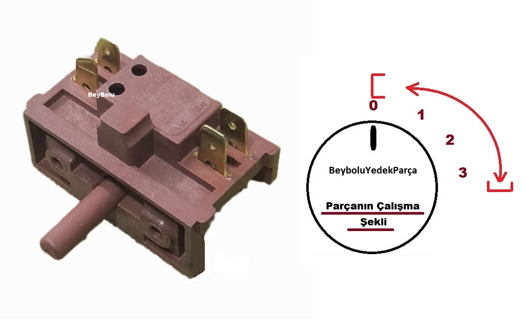 Elektrik Sobası 3 Kademe Kademe Komutatör Anahtarı , 3 Konum 2+2 + Off Şalter