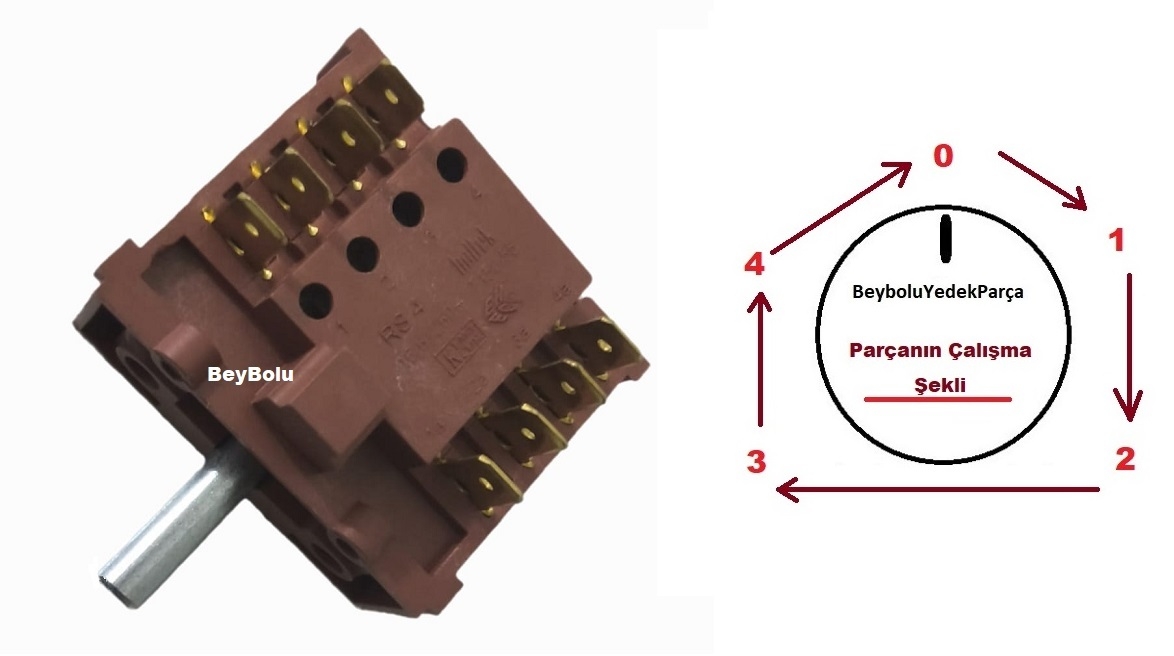 Ankastre Metal Mil Komutatör Şalter , Fırın Kademe Anahtarı 4+4 Şartel 4 Konum + off