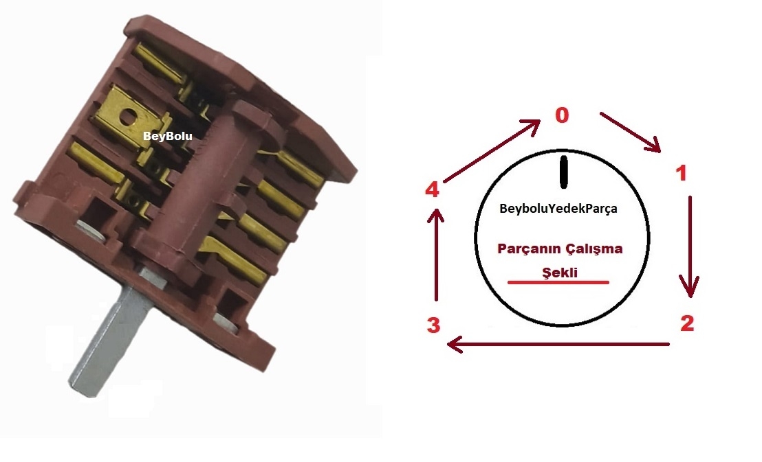 Mini Fırın Komutatör Şalter , Metal Mil Kademe Anahtarı 4+4 Şartel 4 Konum + off