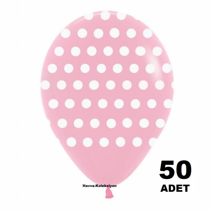 50 Adet Pembe Beyaz Puantiyeli 12 iNÇ Balon Boy 30 CM  Parti Süs Kutlama