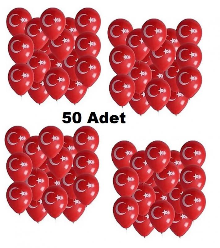  Türk Bayraklı 12 iNÇ Balon 50 Adet Ay Yıldız  Boy 30 CM  Tören Kutlama Parti Balon