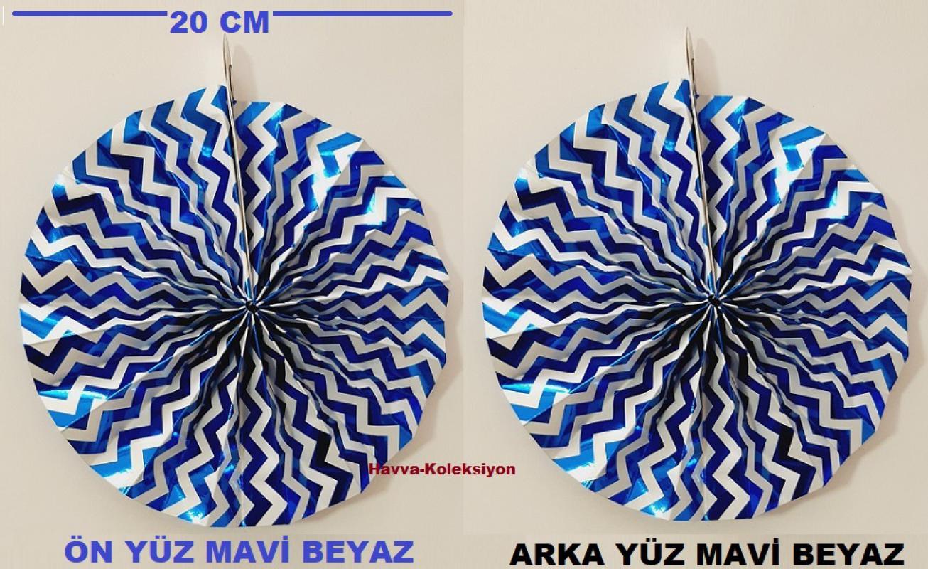 Yelpaze Süs Mavi Beyaz Metalize 20 cm 2 Adet Doğum Günü Parti , Nişan , Düğün Kutlama Aksesuar 