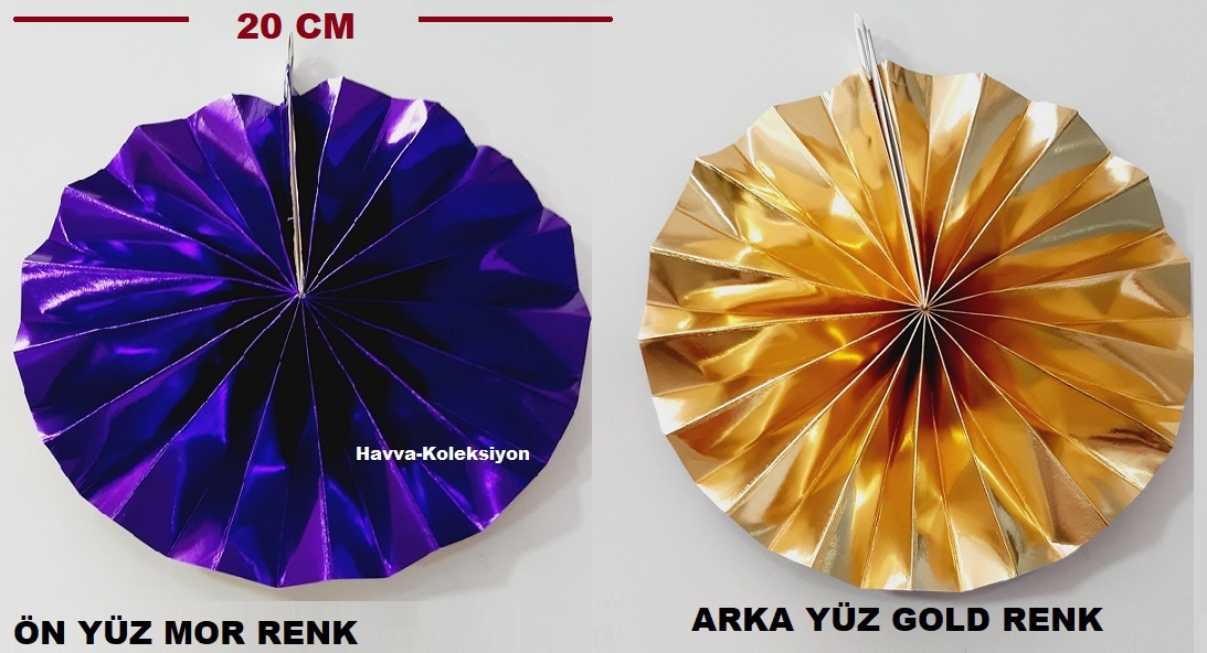 Yelpaze Süsü Mor -Gold Metalize 20 cm 2 Adet Doğum Günü Parti , Nişan , Düğün Kutlama Aksesuar 